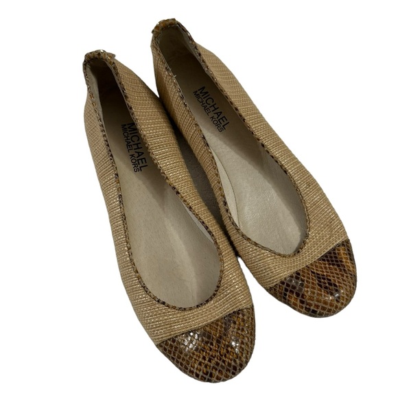 Michael Kors Ballet Flat Shoes Size  Snake Skin Straw - Picture 2 of 6